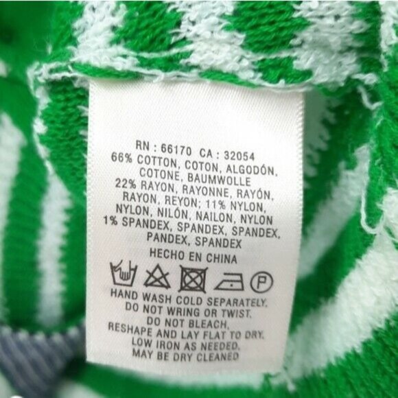 Anthropologie HWR Green White Striped Puff Sleeve Navy Blue Tie Neck Cardigan XS - Picture 9 of 11